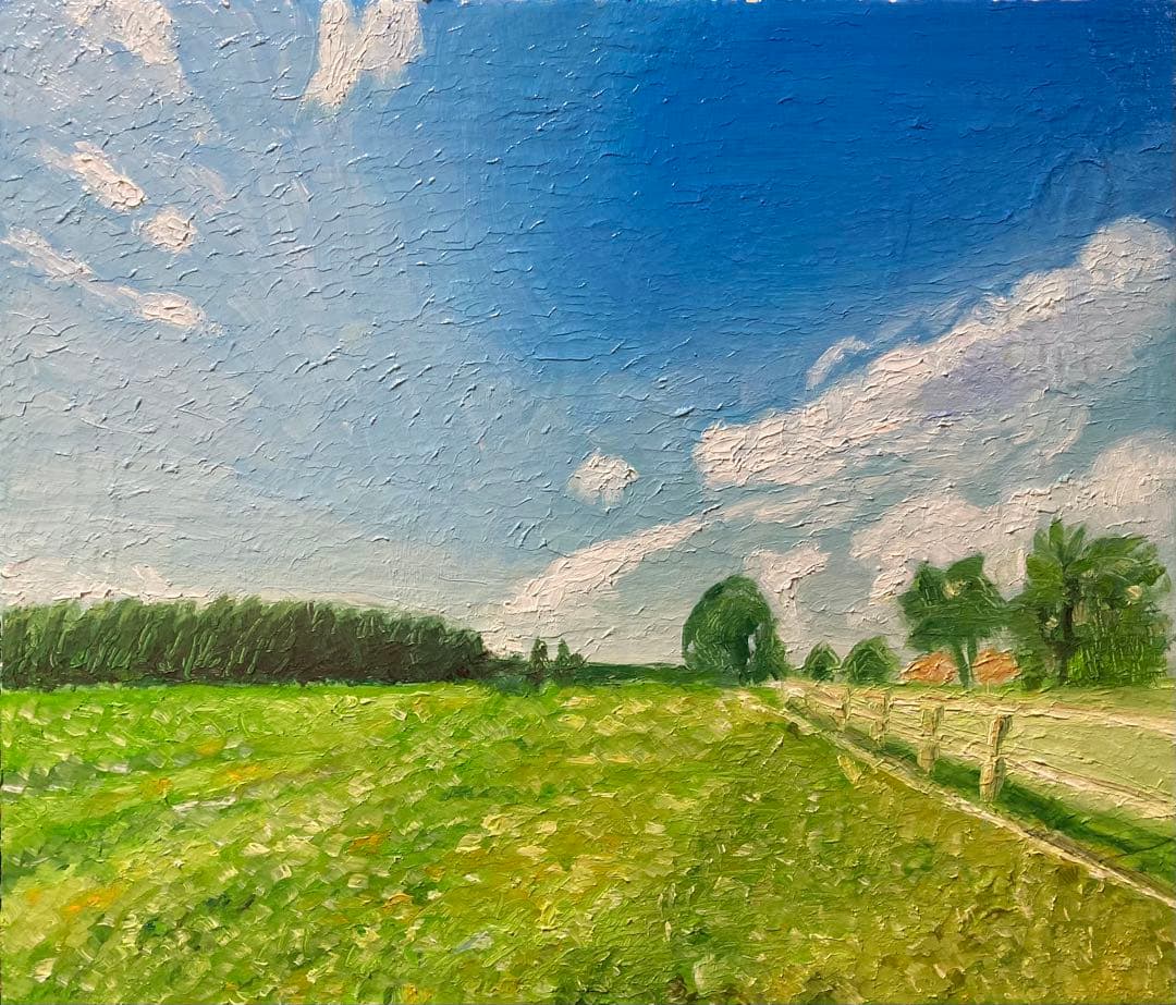 油彩画　風景画草原　絵画のみＦ１０号
