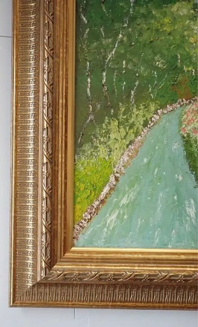 油彩画〔題名 ならの小川] アクリル版 匿名発送・送料込