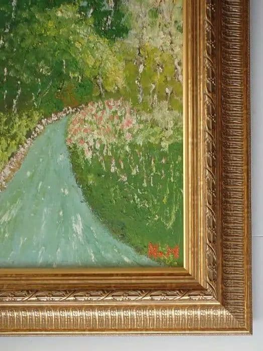 油彩画〔題名 ならの小川] アクリル版 匿名発送・送料込