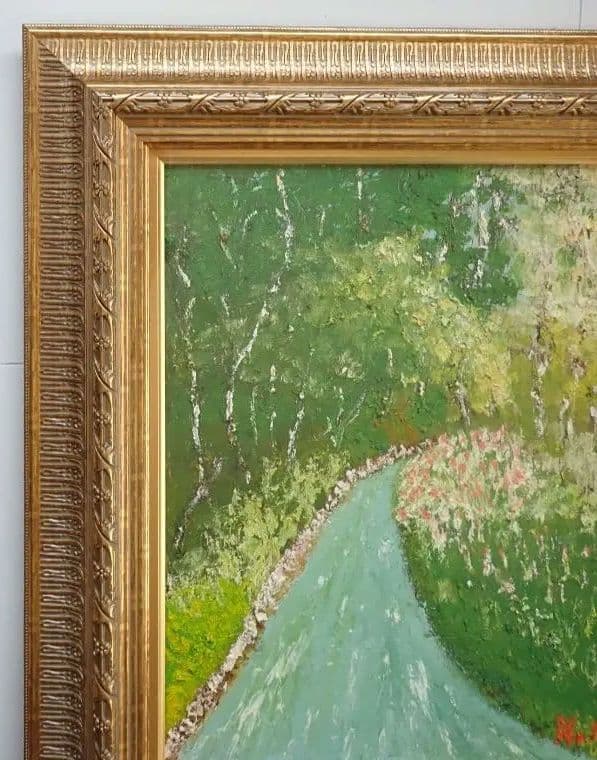 油彩画〔題名 ならの小川] アクリル版 匿名発送・送料込