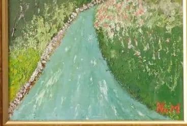 油彩画〔題名 ならの小川] アクリル版 匿名発送・送料込