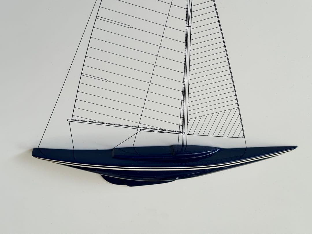 ネイビーブルー セーリングボート アート　フランス製　ハーフシェル　リトグラフ