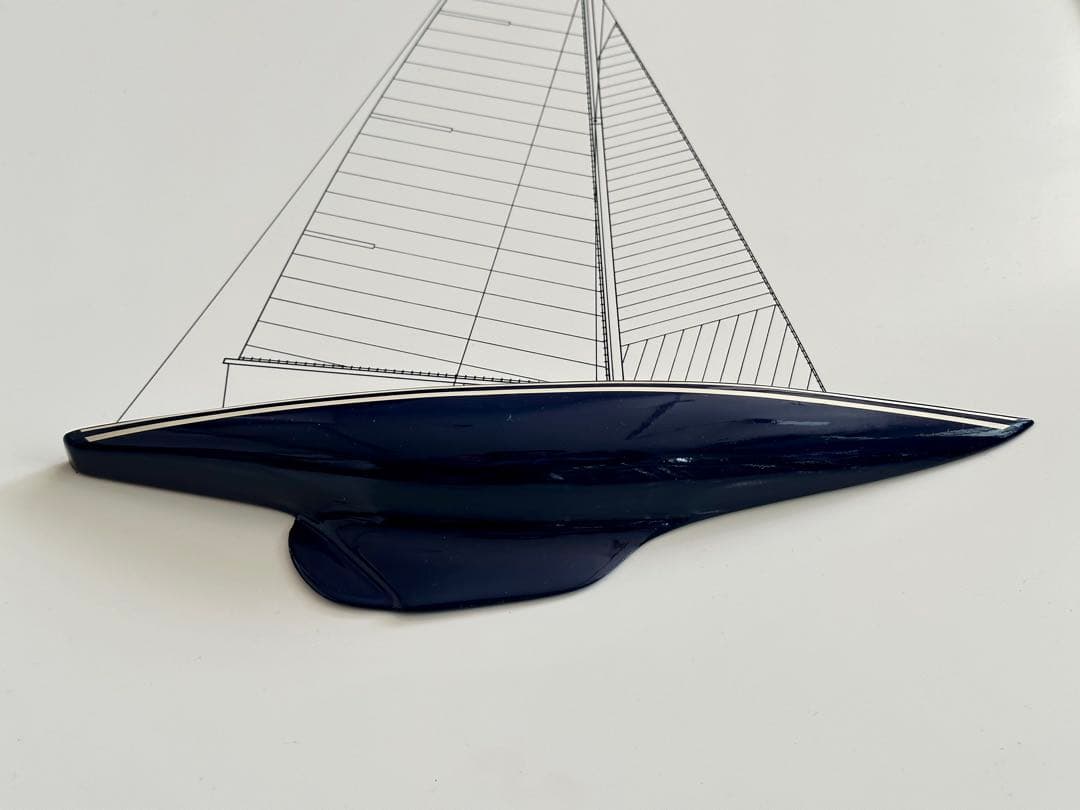 ネイビーブルー セーリングボート アート　フランス製　ハーフシェル　リトグラフ