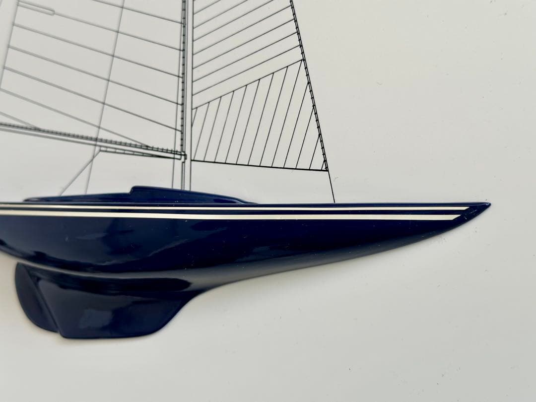 ネイビーブルー セーリングボート アート　フランス製　ハーフシェル　リトグラフ