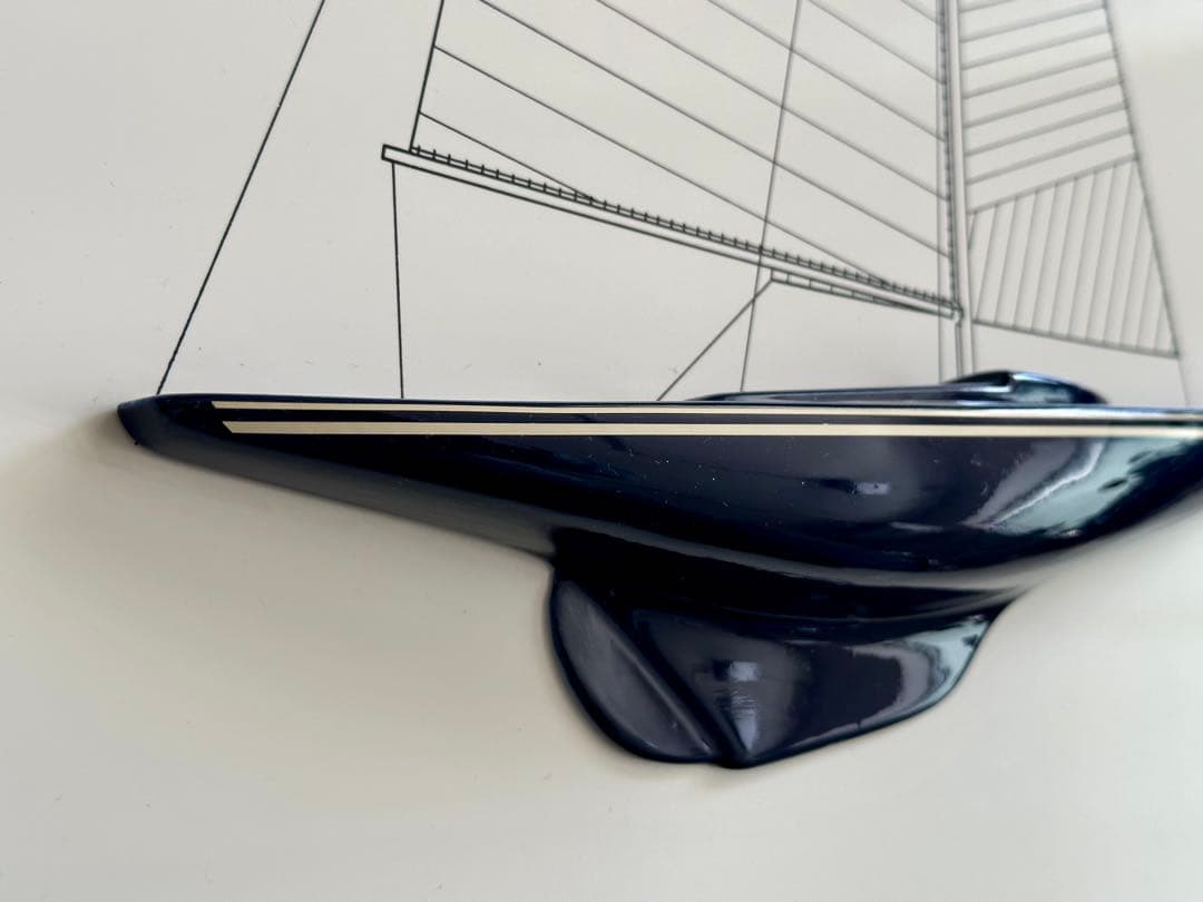 ネイビーブルー セーリングボート アート　フランス製　ハーフシェル　リトグラフ