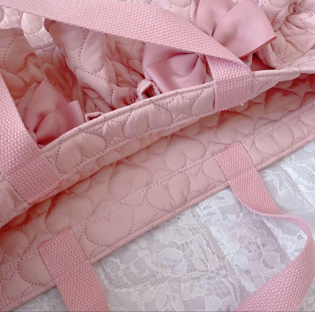 レッスンバッグ.体操服入れ.上靴袋3点セット♡ハート柄キルト(コーラルピンク)