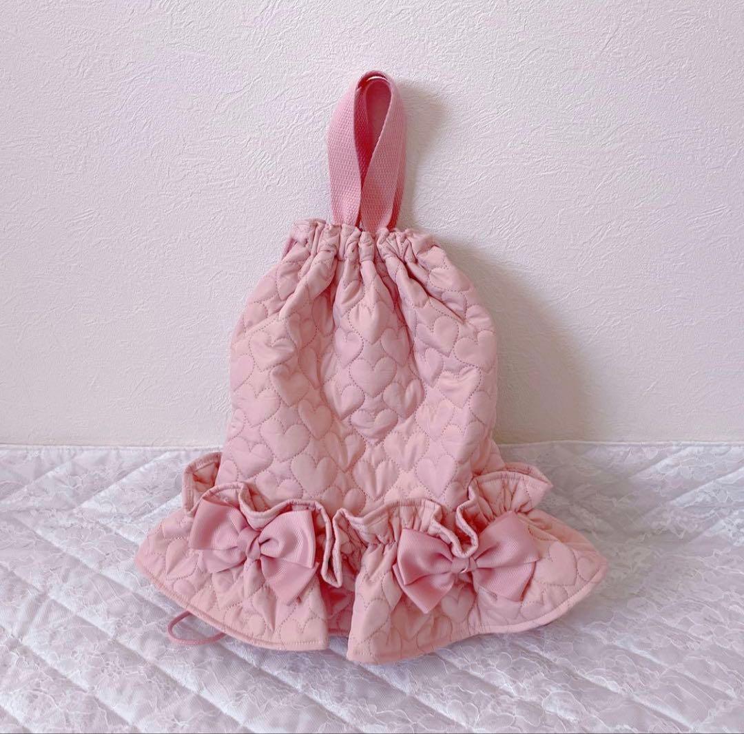 レッスンバッグ.体操服入れ.上靴袋3点セット♡ハート柄キルト(コーラルピンク)