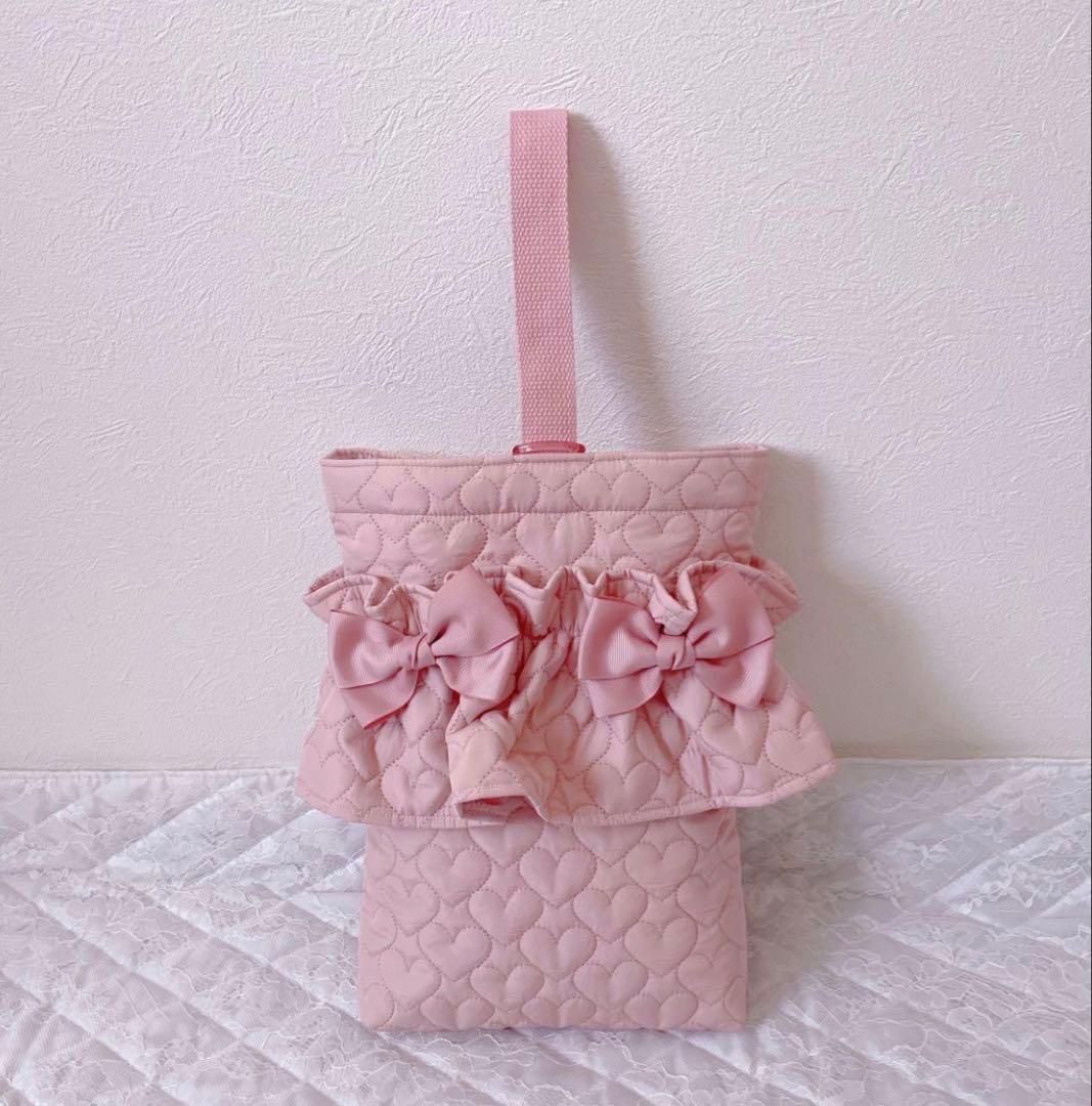 レッスンバッグ.体操服入れ.上靴袋3点セット♡ハート柄キルト(コーラルピンク)