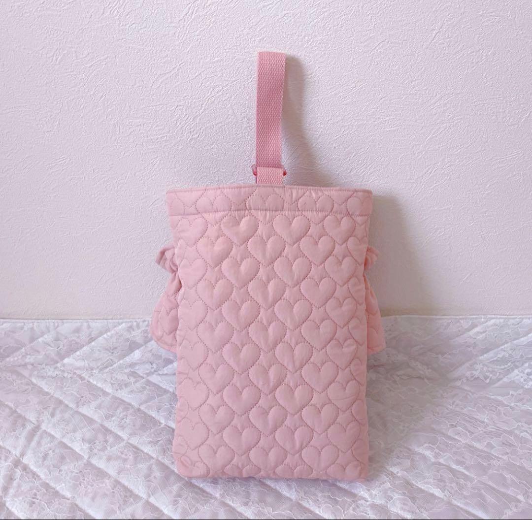 レッスンバッグ.体操服入れ.上靴袋3点セット♡ハート柄キルト(コーラルピンク)
