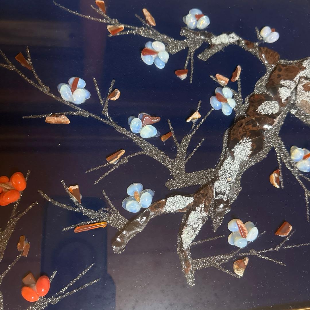 日本画　梅の花 立体装飾画 和風 額装 インテリア　天然石　アート　春　和モダン