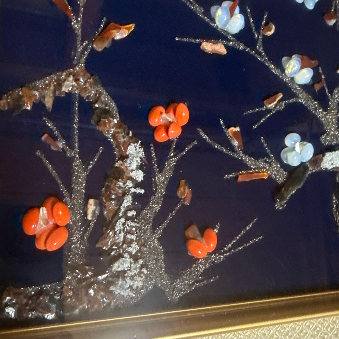 日本画　梅の花 立体装飾画 和風 額装 インテリア　天然石　アート　春　和モダン
