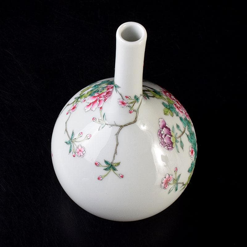 中国　大清乾隆年製　粉彩　牡丹文　長頸瓶　一輪挿　M　R7901E