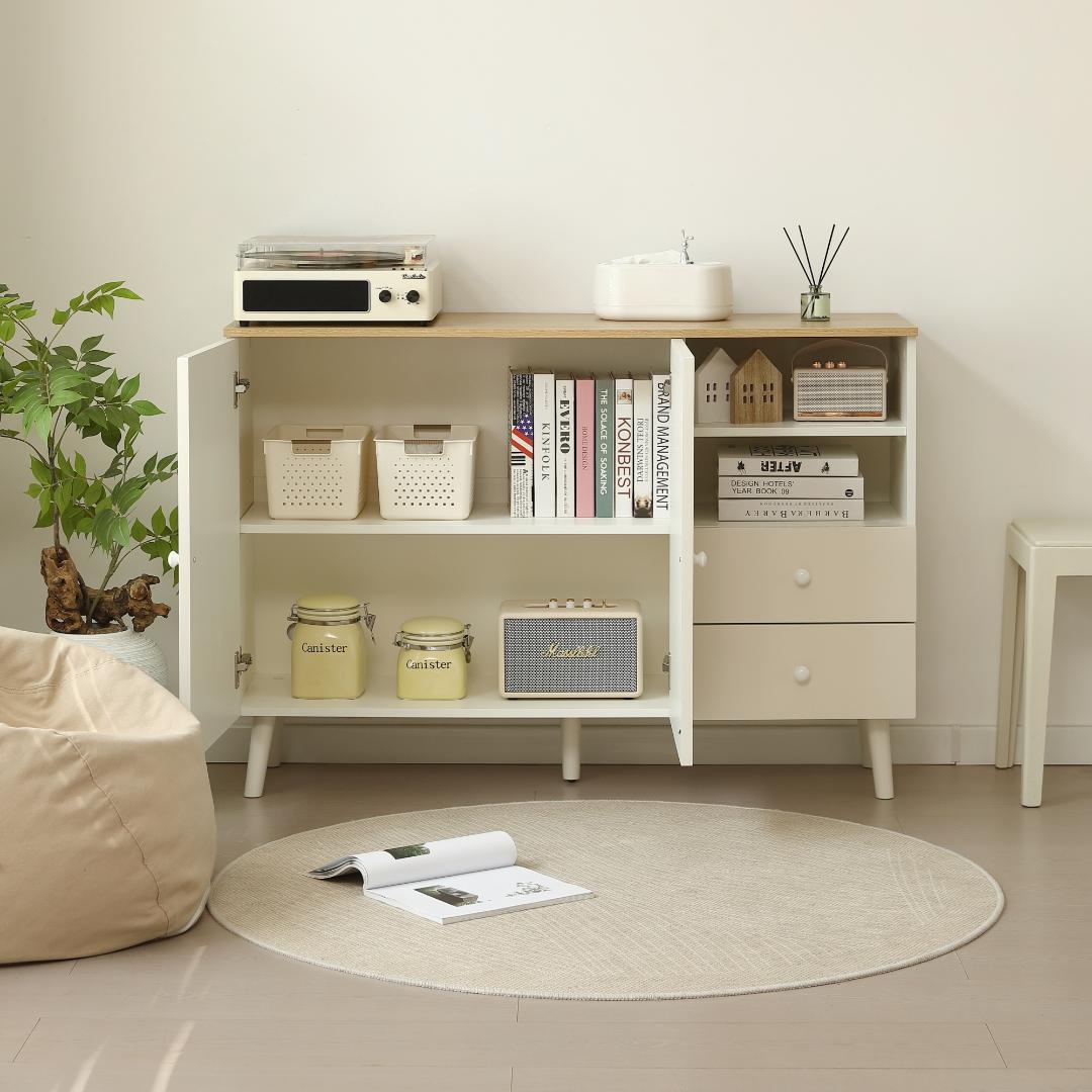 タイムセール！キャビネット　サイドボード　リビング収納棚　おしゃれ　WHITE