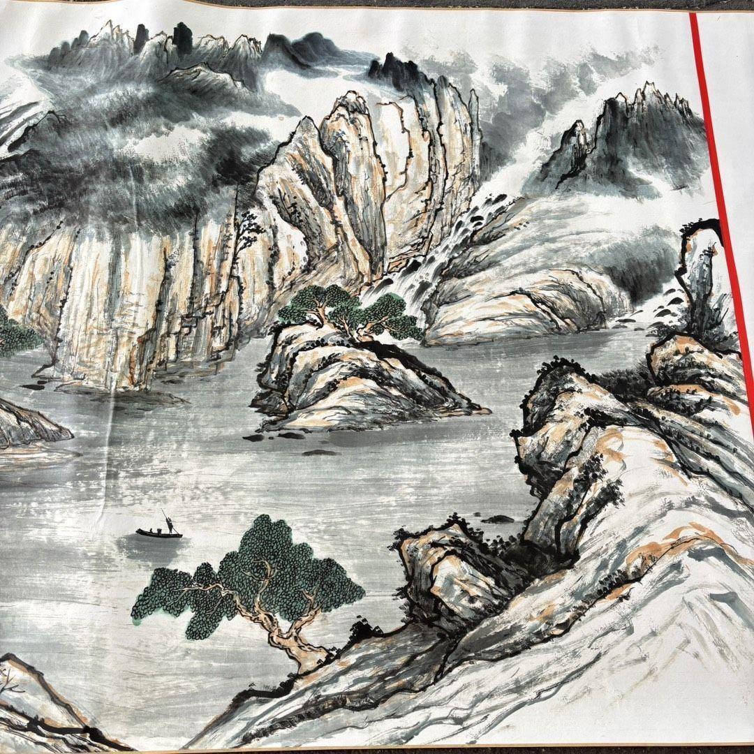 近代 山水画 長巻 掛軸 約326cm