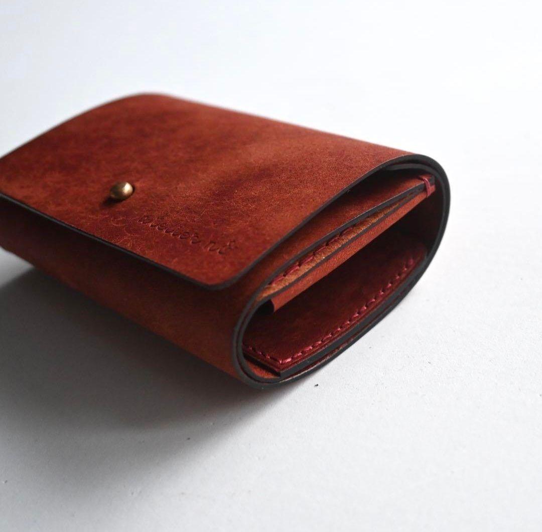 ギボシでとめる三つ折り【レッドブラウン】財布ミニ財布　コンパクト財布