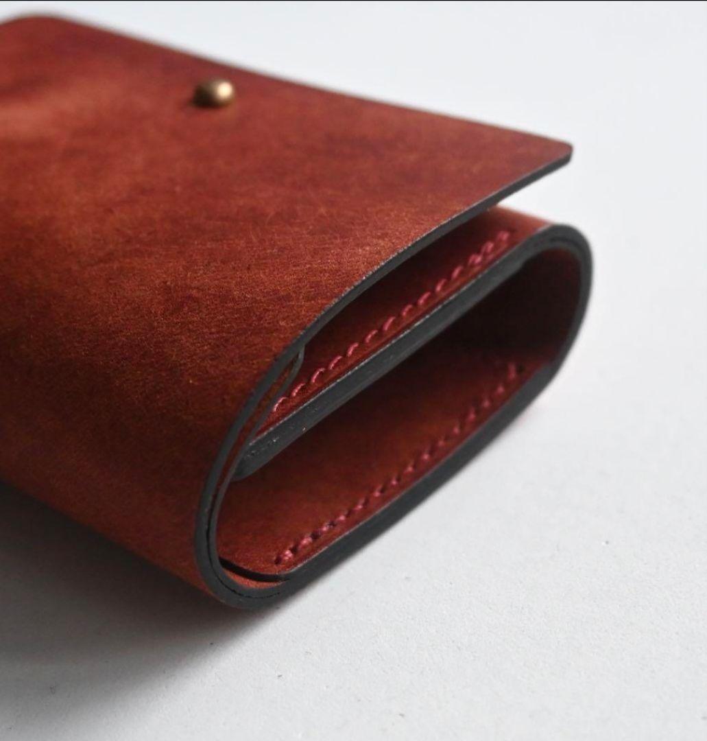 ギボシでとめる三つ折り【レッドブラウン】財布ミニ財布　コンパクト財布