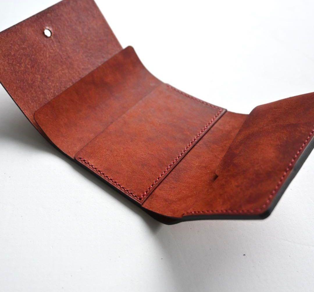 ギボシでとめる三つ折り【レッドブラウン】財布ミニ財布　コンパクト財布