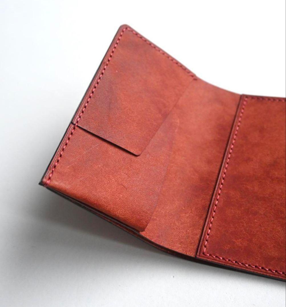 ギボシでとめる三つ折り【レッドブラウン】財布ミニ財布　コンパクト財布