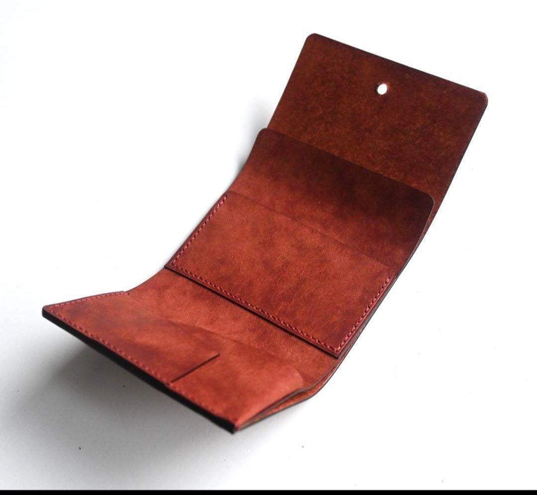 ギボシでとめる三つ折り【レッドブラウン】財布ミニ財布　コンパクト財布