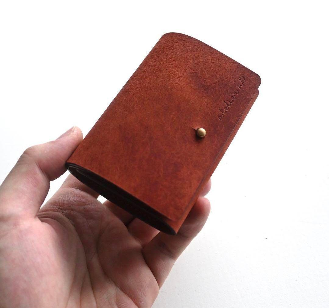 ギボシでとめる三つ折り【レッドブラウン】財布ミニ財布　コンパクト財布