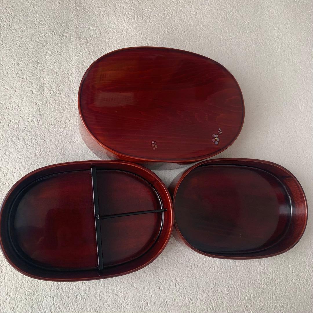 M*U様 お弁当箱 二段 曲げわっぱ 漆塗り 螺鈿細工