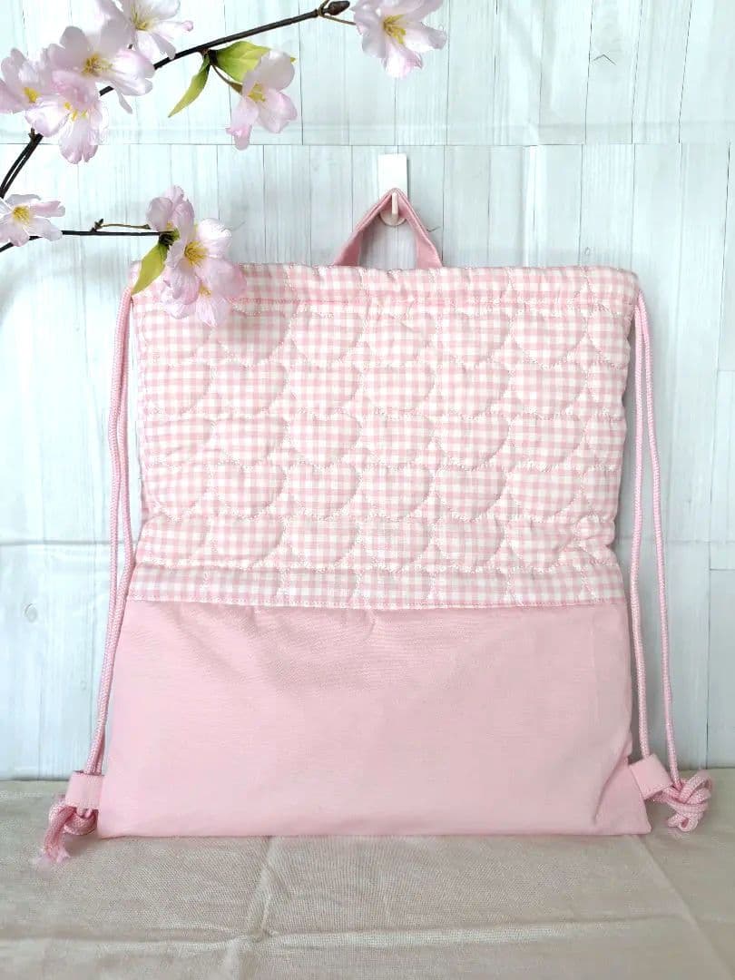 入園 入学 レッスンバッグ3点セット 【ピンクハートチェック×フリル】