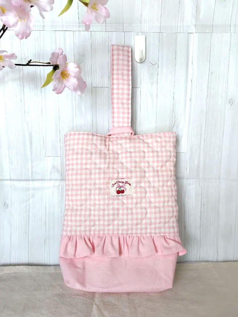 入園 入学 レッスンバッグ3点セット 【ピンクハートチェック×フリル】
