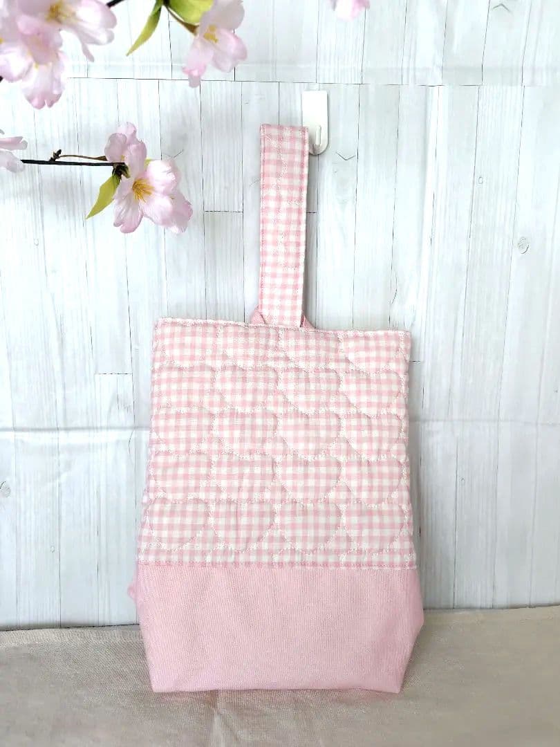 入園 入学 レッスンバッグ3点セット 【ピンクハートチェック×フリル】