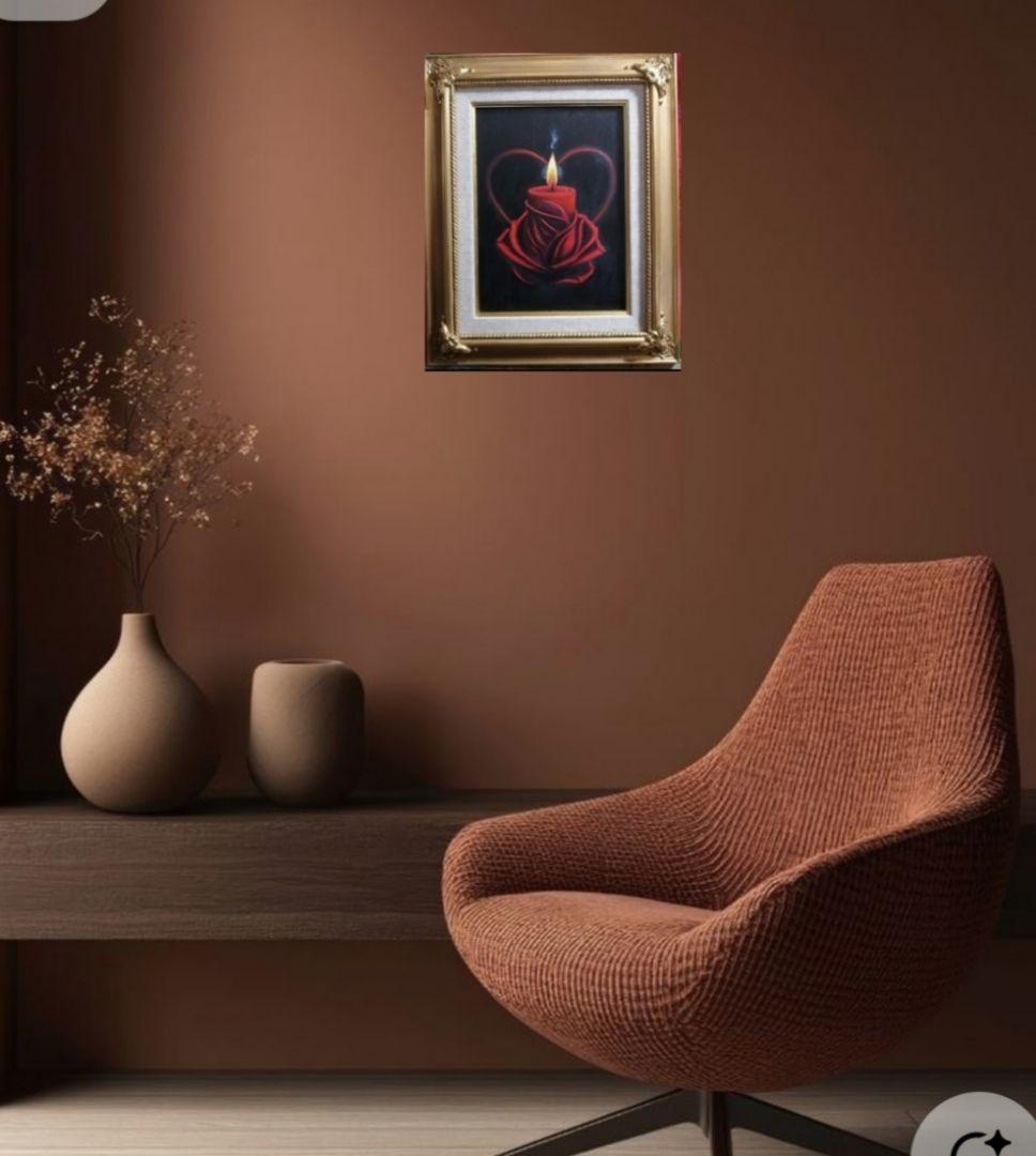 絵画　油絵　額縁　キャンバス　薔薇 ローソク　原画