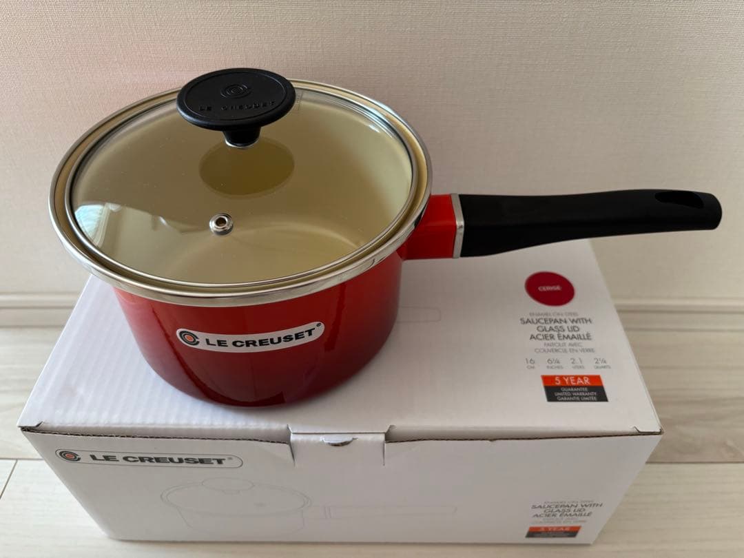 【LE CREUSET】EOSソースパン 16cm ガラス蓋 レッド