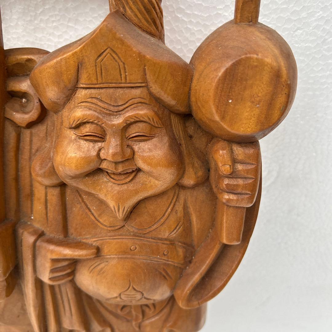 木製彫刻 二人の福の神像 約60センチ 壁掛け