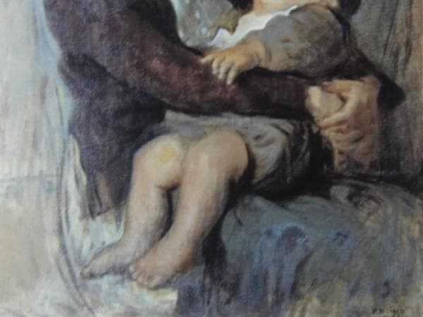 小磯良平、母子像、希少画集画、新品高級額装付