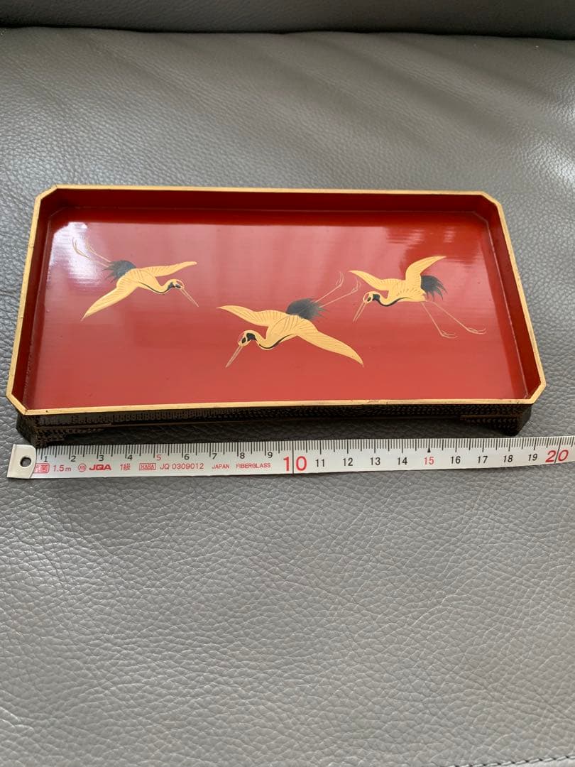 大正時代初期　鶴　漆　金の絵付け