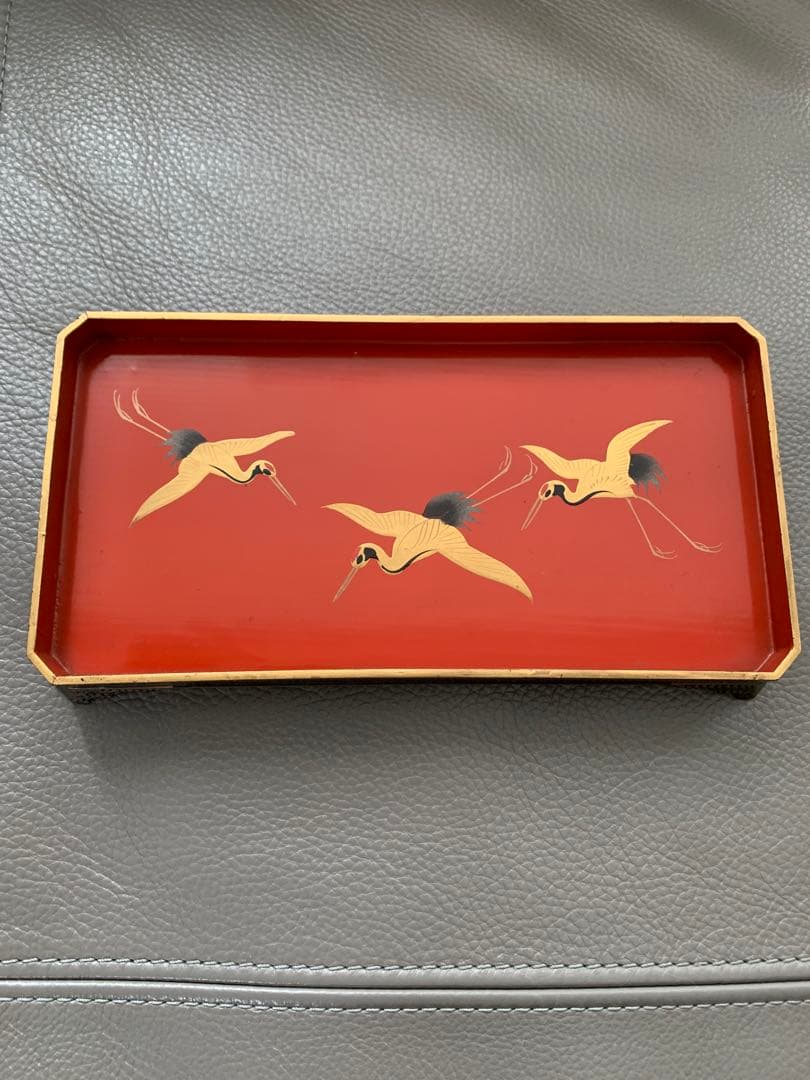 大正時代初期　鶴　漆　金の絵付け