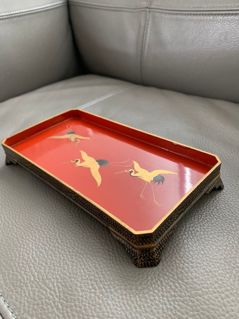 大正時代初期　鶴　漆　金の絵付け