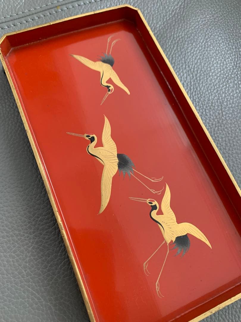 大正時代初期　鶴　漆　金の絵付け