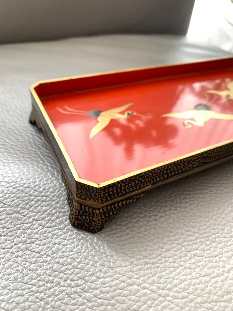 大正時代初期　鶴　漆　金の絵付け