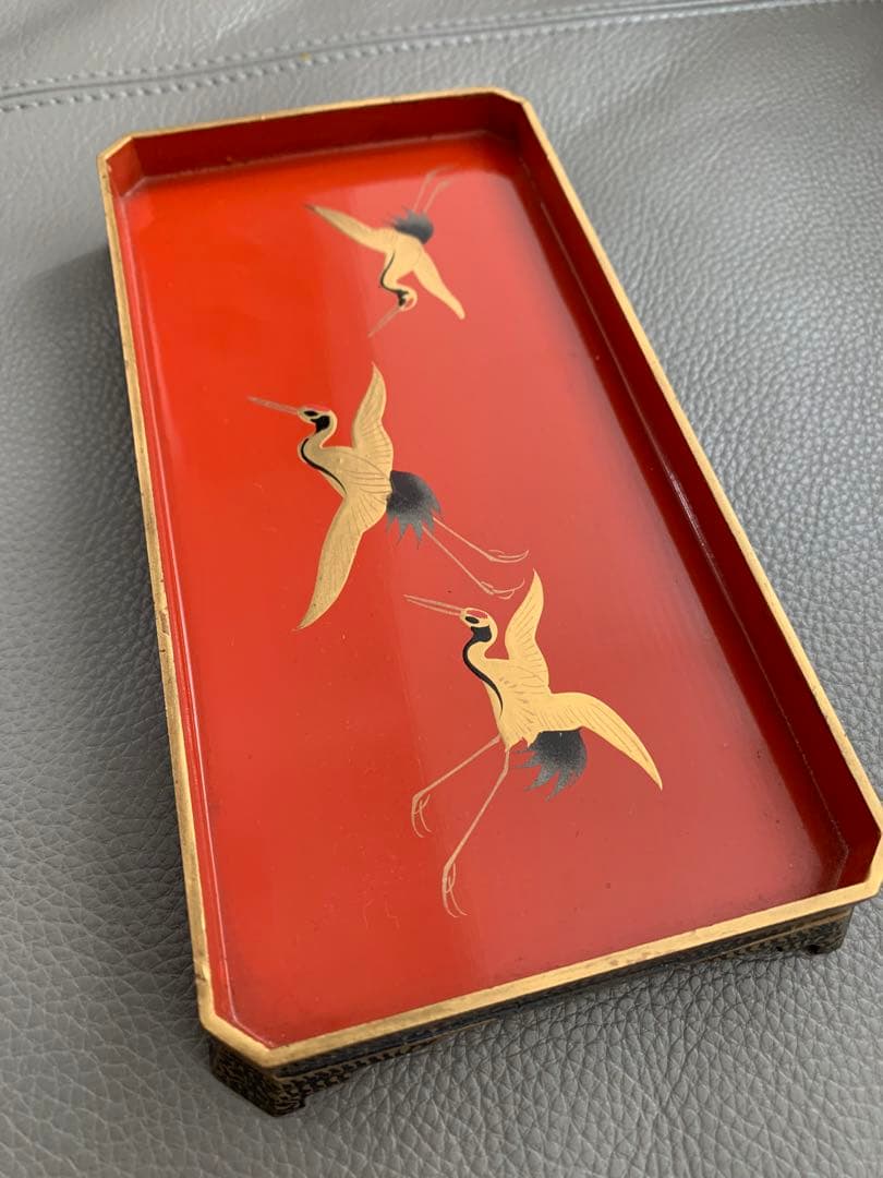 大正時代初期　鶴　漆　金の絵付け