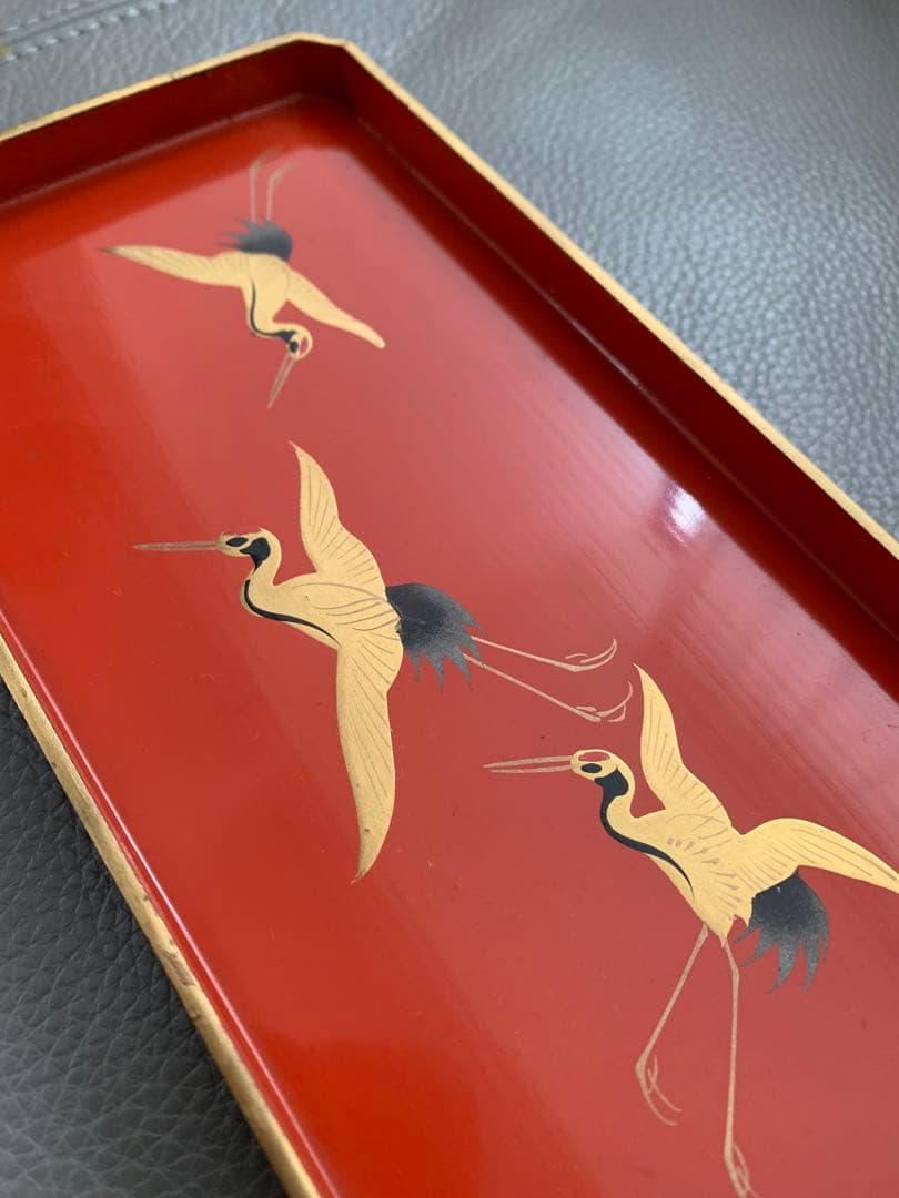 大正時代初期　鶴　漆　金の絵付け