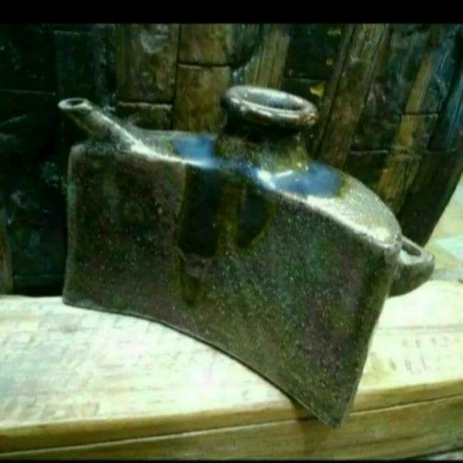 沖縄陶器　やちむん　いっちん　抱瓶　スリップウェア