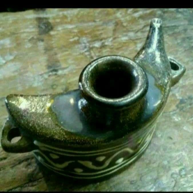 沖縄陶器　やちむん　いっちん　抱瓶　スリップウェア