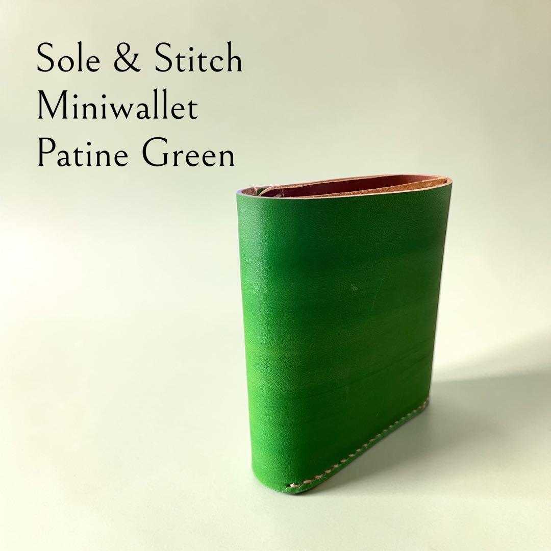 Sole & Stitch◆靴屋が作る革小物◆三つ折りウォレット／手染めグリーン