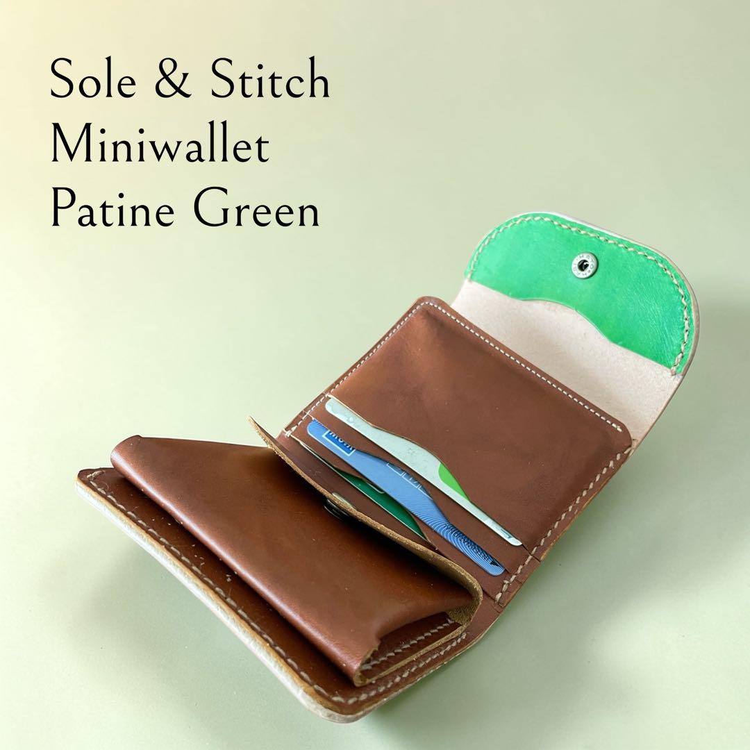 Sole & Stitch◆靴屋が作る革小物◆三つ折りウォレット／手染めグリーン