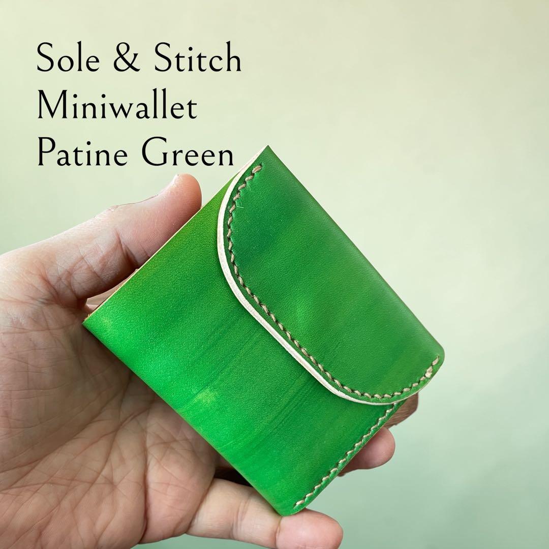 Sole & Stitch◆靴屋が作る革小物◆三つ折りウォレット／手染めグリーン