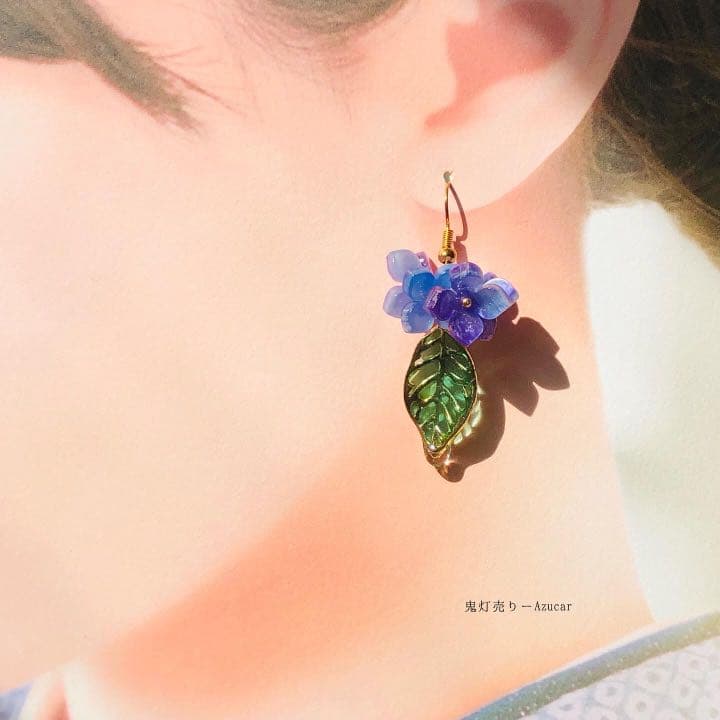 彼岸花傘と紫陽花の和風ピアス　イヤリング(雨の日コーデ3点セット)