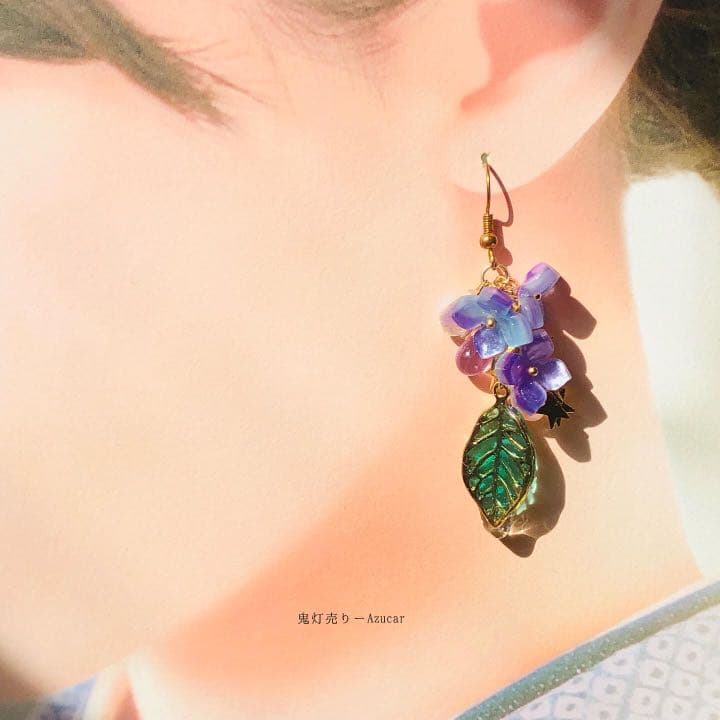 彼岸花傘と紫陽花の和風ピアス　イヤリング(雨の日コーデ3点セット)