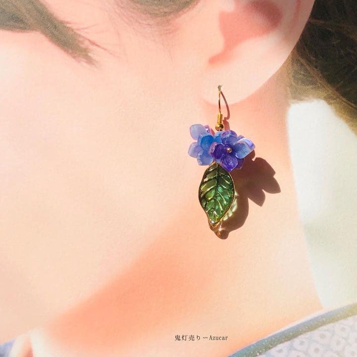彼岸花傘と紫陽花の和風ピアス　イヤリング(雨の日コーデ3点セット)
