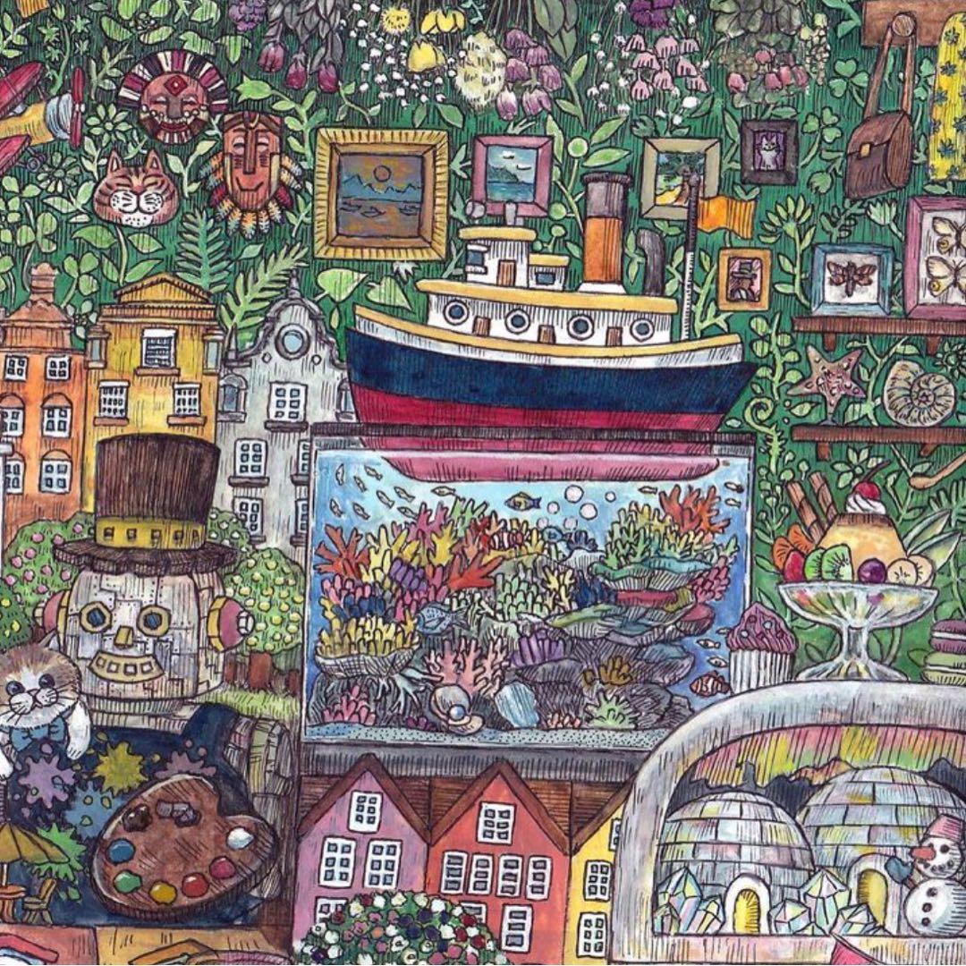 【原画】「スペース」 額縁付き ペン 水彩画