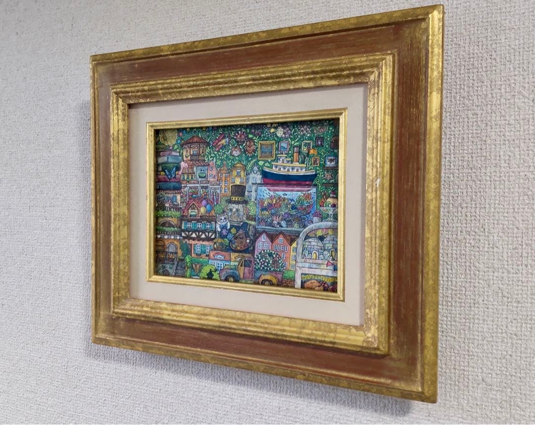 【原画】「スペース」 額縁付き ペン 水彩画