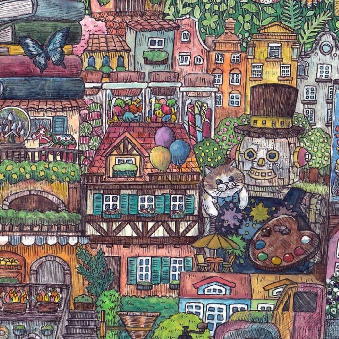 【原画】「スペース」 額縁付き ペン 水彩画